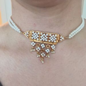 Indian pearl and cz choker set